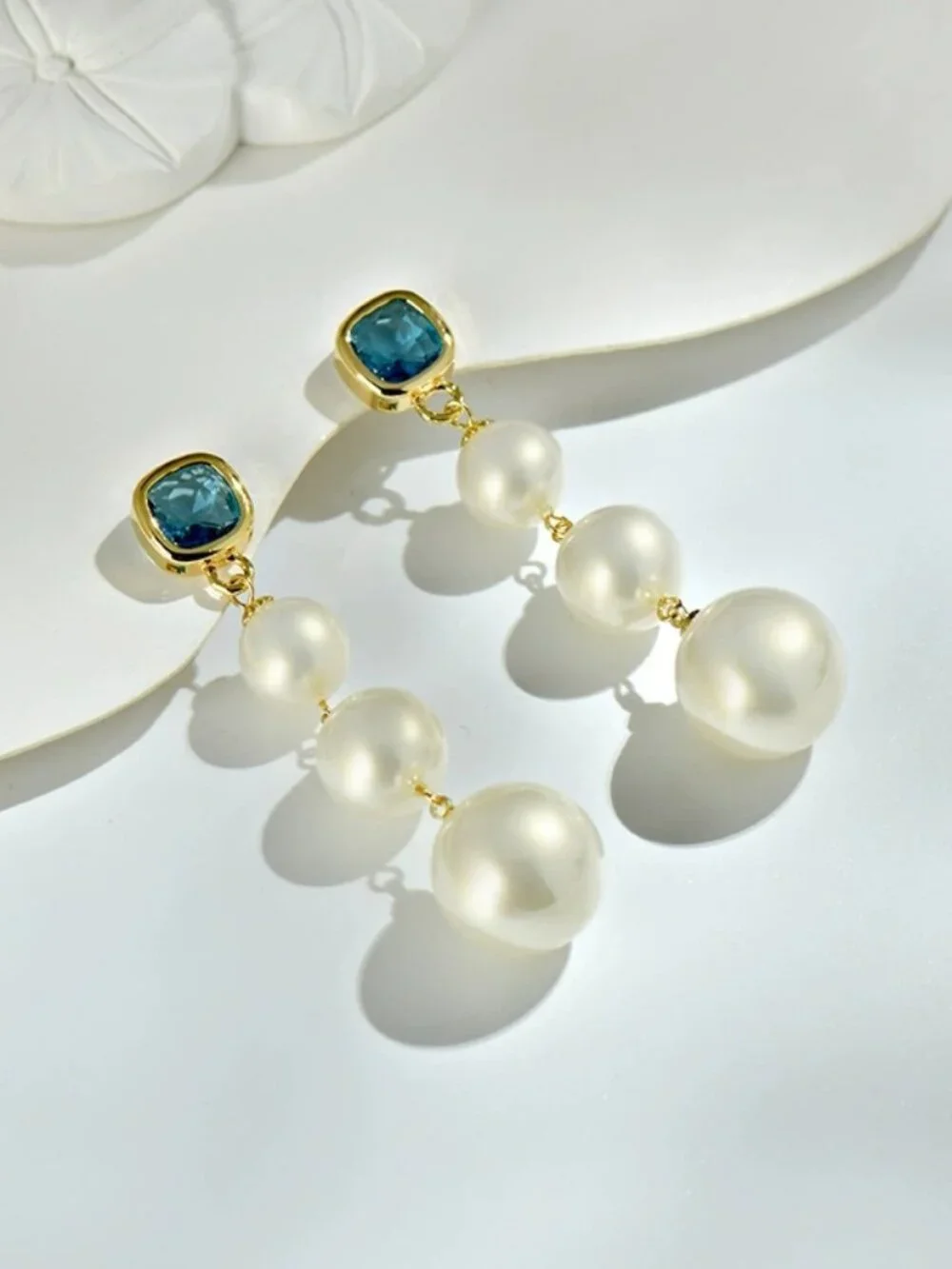 Graduated Pearl & Sapphire Drop Earrings